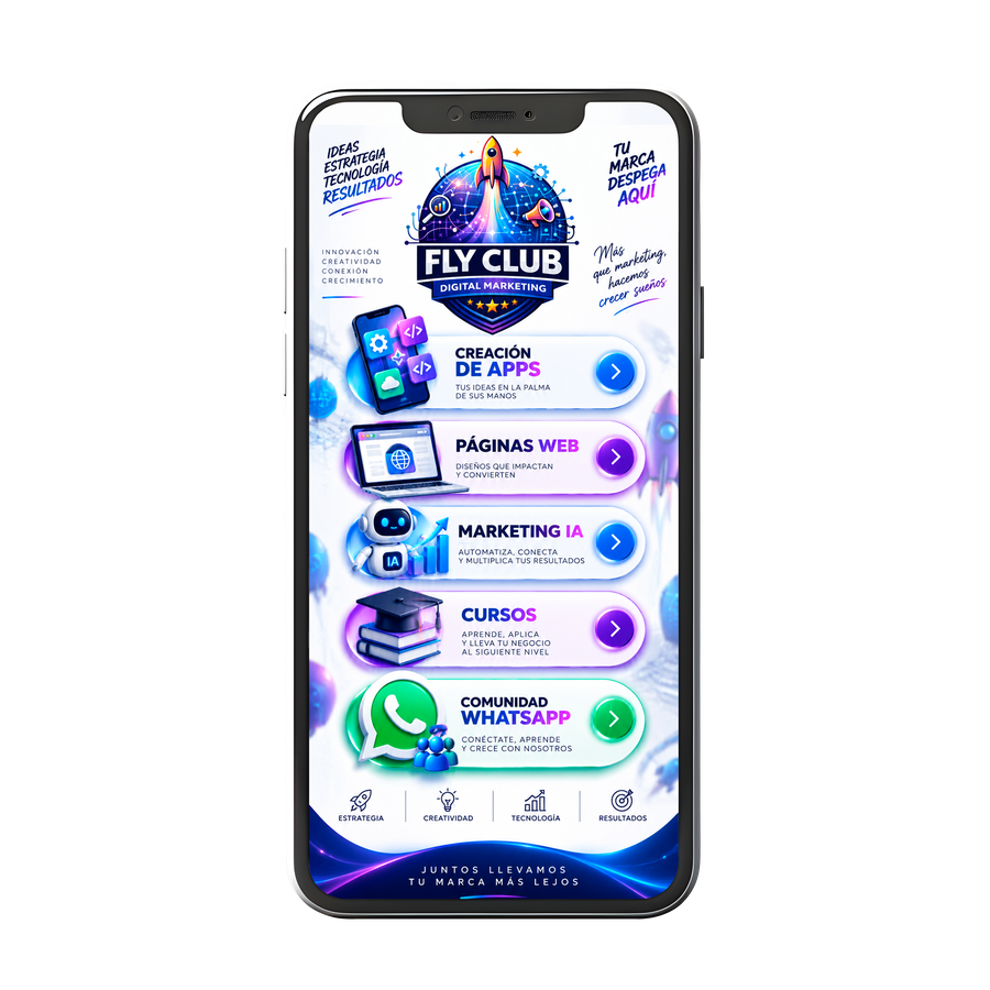 Página de links de Fly Club — marketing digital y creación de apps